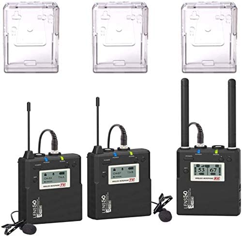 LENSGO LWM-338C Metal 99-Channel Professional Omnidirectional Wireless Lavalier Microphone System UHF Dual Transmitter and 1 Receiver Wireless Lav Lapel Mic for Camera DSLR Smartphone Video Recording