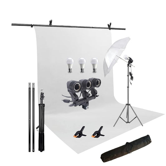 HIFFIN® White Screen Backdrop 8x12 ft with 9 ft Stand - 6x9 ft Photography Backdrop with 2 Pcs Clamps, 1PCs Carry Bag (T Shape Kit C2 C1 White & Triple Holder Kit M1)
