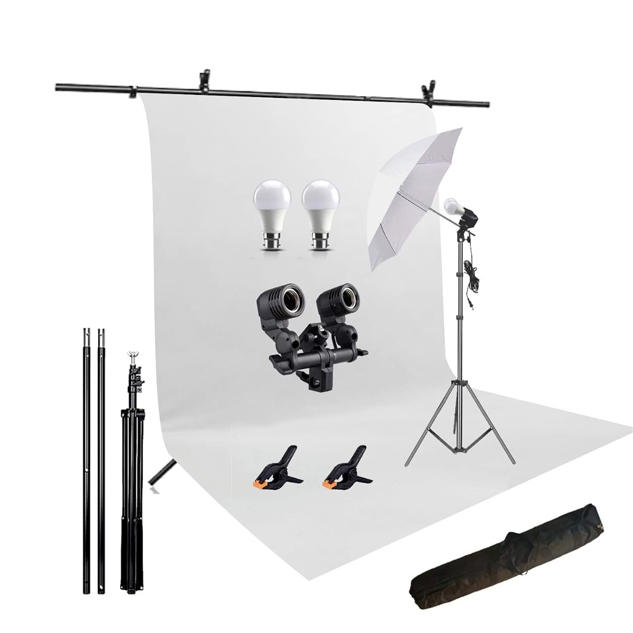HIFFIN® White Screen Backdrop 8x12 ft with 9 ft Stand - 6x9 ft Photography Backdrop with 2 Pcs Spring Clamps, 1PCs Carry Bag (T Shape Kit C2 C1 White & Double Holder Kit M1)