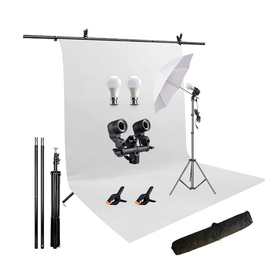 HIFFIN® White Screen Backdrop 8x12 ft with 9 ft Stand - 6x9 ft Photography Backdrop with 2 Pcs Spring Clamps, 1PCs Carry Bag (T Shape Kit C2 C1 White & Double Holder Kit M1)