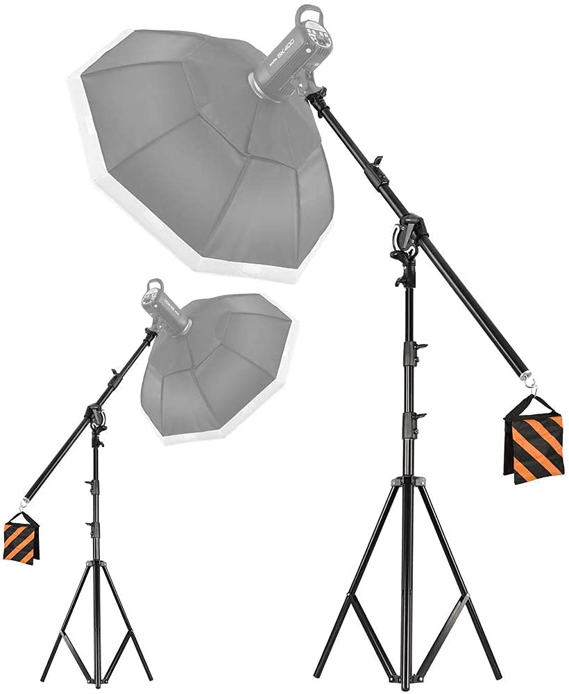 HIFFIN® Maximizer Pro 10ft Two Way Adjustable Photo Studio Light Stand with 6.2ft/190cm Boom Arm and Sandbag, Aluminum Alloy Rotable Tripod for Studio Outdoor Photography Portrait Video