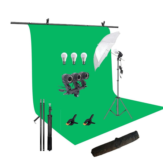 HIFFIN® Green Screen Backdrop 8x12 ft with 9 ft Stand - 6x9 ft Photography Backdrop with 2 Pcs Clamps, 1PCs Carry Bag (T Shape Kit C2 C1 Green & Triple Holder Kit M1)