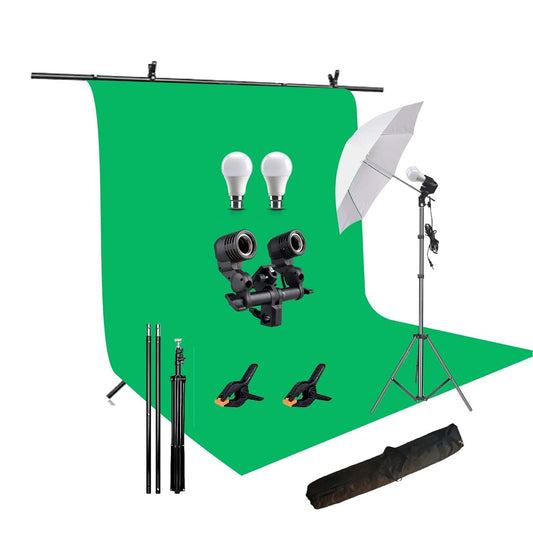 HIFFIN® Green Screen Backdrop 6x10 ft with 9 ft Stand - 6x9 ft Photography Backdrop with 2 Pcs Spring Clamps, 1PCs Carry Bag (T Shape Kit C2 C1 Green & Double Holder Kit M1)