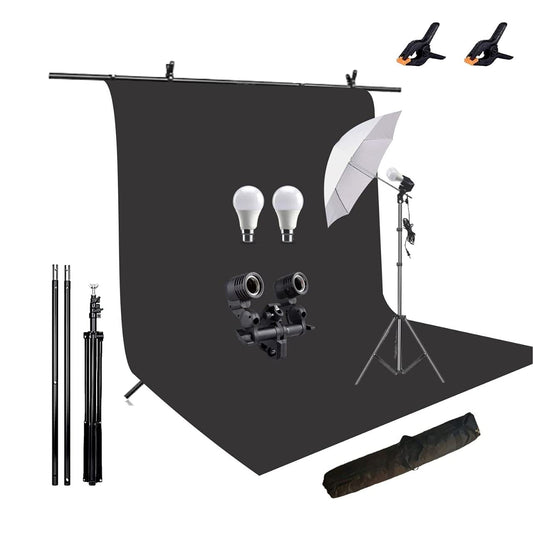 HIFFIN® Black Screen Backdrop 8x12 ft with 9 ft Stand - 6x9 ft Photography Backdrop with 2 Pcs Spring Clamps, 1PCs Carry Bag (T Shape Kit C2 C1 Black & Double Holder Kit M1)