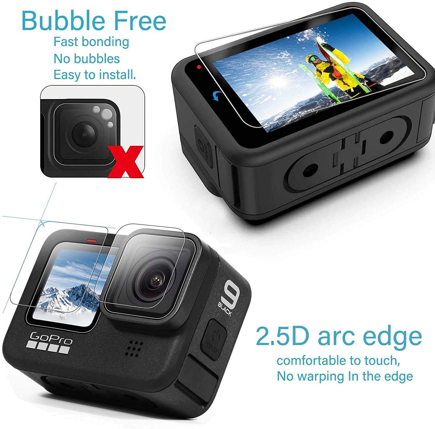 HIFFIN® hero 9 Screen Protector for GoPro Hero 9 Black, Ultra Clear Tempered Glass Screen Protector + Tempered Glass Lens Protector + Tempered Glass Front LCD Display Film for GoPro Hero9 Action Camera