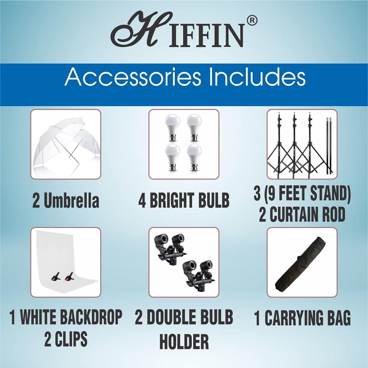 HIFFIN® White Screen Backdrop 8x12 ft with 9 ft Stand - 3 Packs 6x9 ft Photography Backdrop with 2 Pcs Spring Clamps, 1PCs Carry Bag (T Shape Kit C2 C1 W & Double Holder Kit M2)