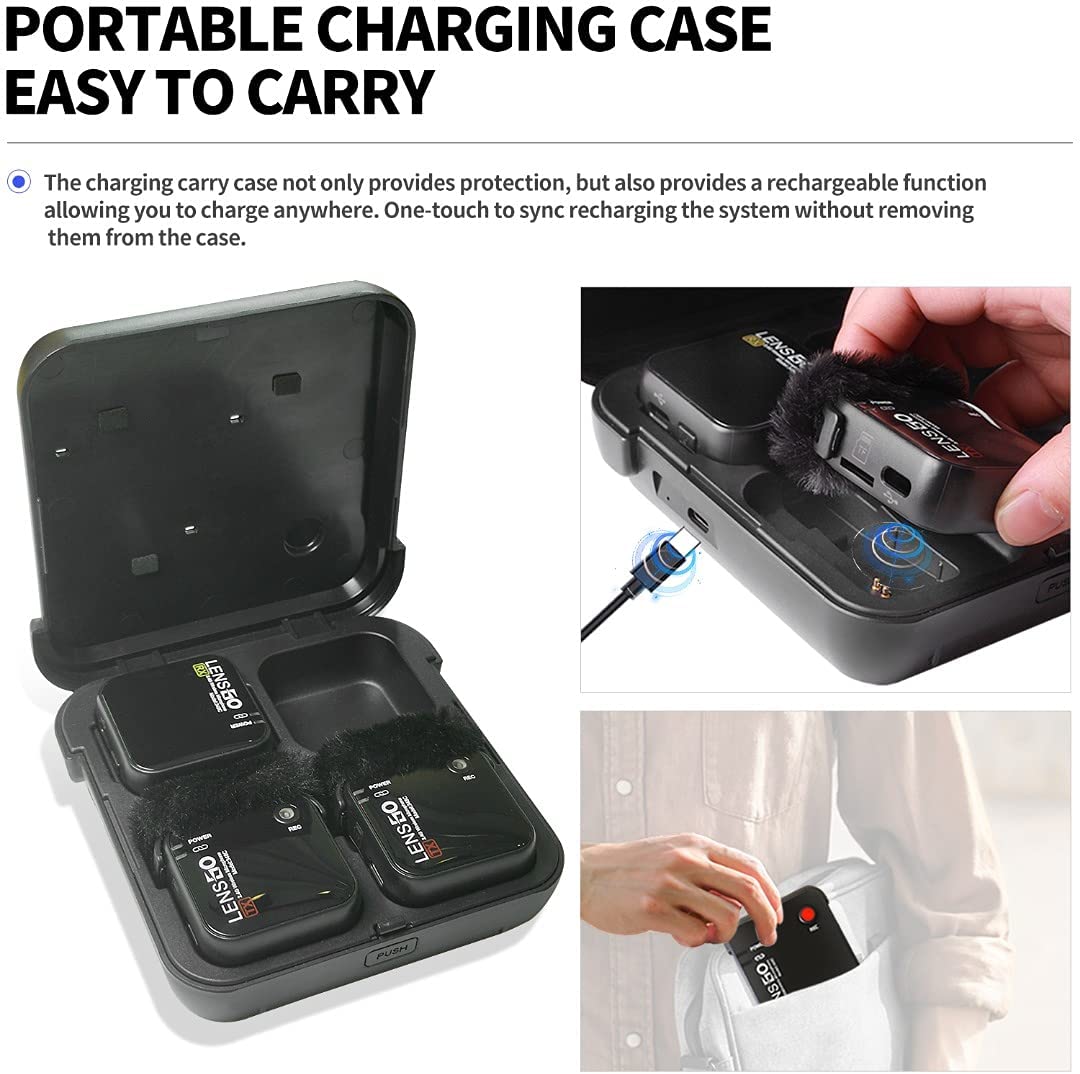 LENSGO 348-C Compact Wireless Microphone System Transmitter/Receiver Wireless Solution with Magnetic Gear Clip-On Lavalier Microphone (2 TX & 1 RX)