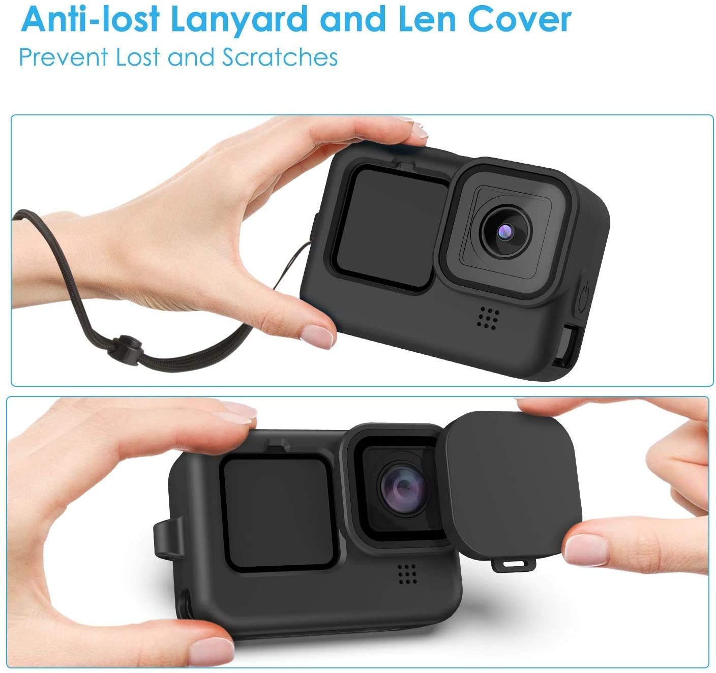 HIFFIN® Protective Silicone Sleeve Case + Lanyard Accessories Soft Rubber Frame Cover Protection for Go Pro Compatible with GoPro Hero 9 Black Action Camera