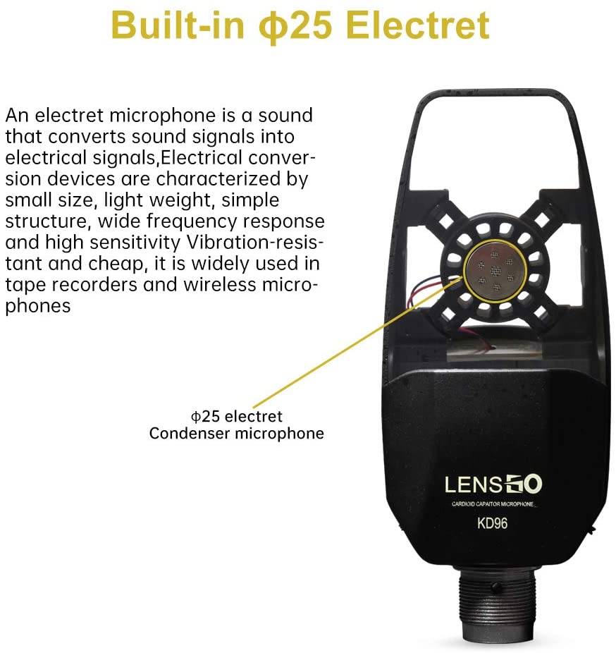 LENSGO KD96 Professional Electret Cardioid Studio Condenser Mic with XLR to 3.5mm Cable for Used for Recording Studio Recording and Live Broadcasting, Games (Black)