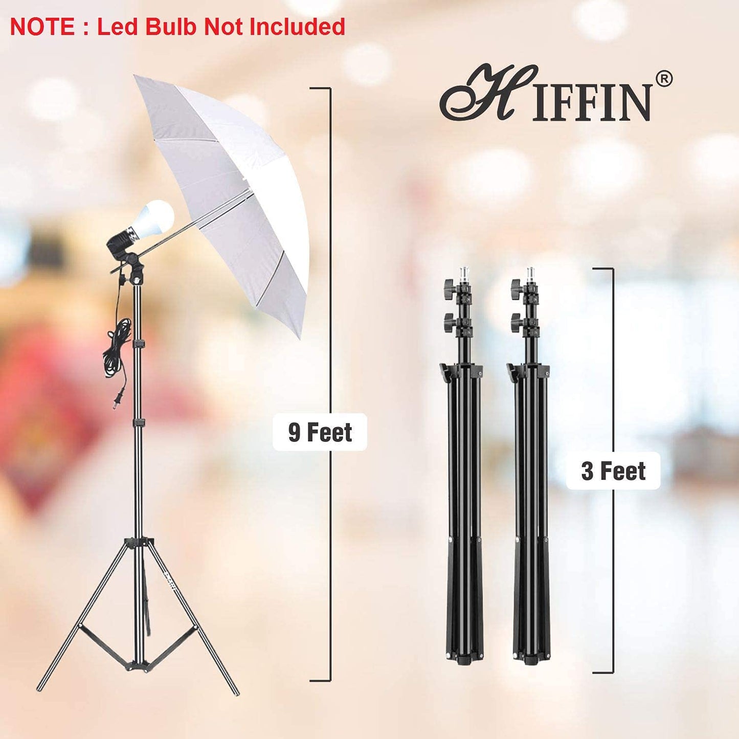 HIFFIN® E27 3 Point Studio Single Holder KIT Umbrella White + Studio Light Stand 9 FT+ Umbrella and Bulb Holder KIT Mark III | 3 Single Holder | 3 Light Stand 9ft | 3 Umbrella (WOB)