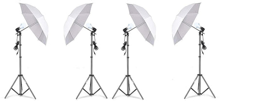 HIFFIN® E27 Studio Single Holder KIT Umbrella White + Studio Light Stand 9 FT+ Umbrella and Bulb Holder E27 Single Holder kit Mark IV (4 Single Holder,4 Light Stand 9FT,4 Umbrella, 4 18 WT LED Blub)