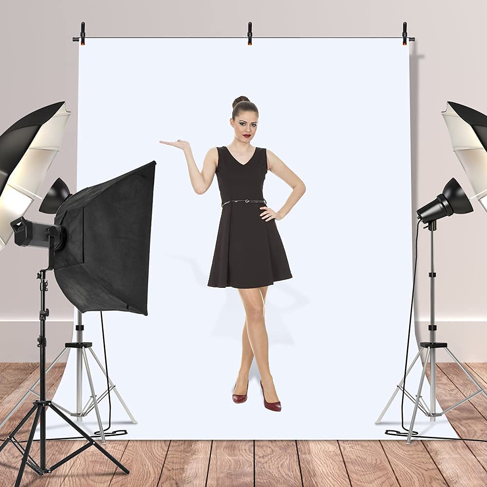 HIFFIN® White Screen Backdrop 6x10 ft with Stand 6x9FT Photography Backdrop with 1PC 6.5FT T-Shape Backdrop Stands, 2PCs Spring Clamps, 1PCs Carry Bag