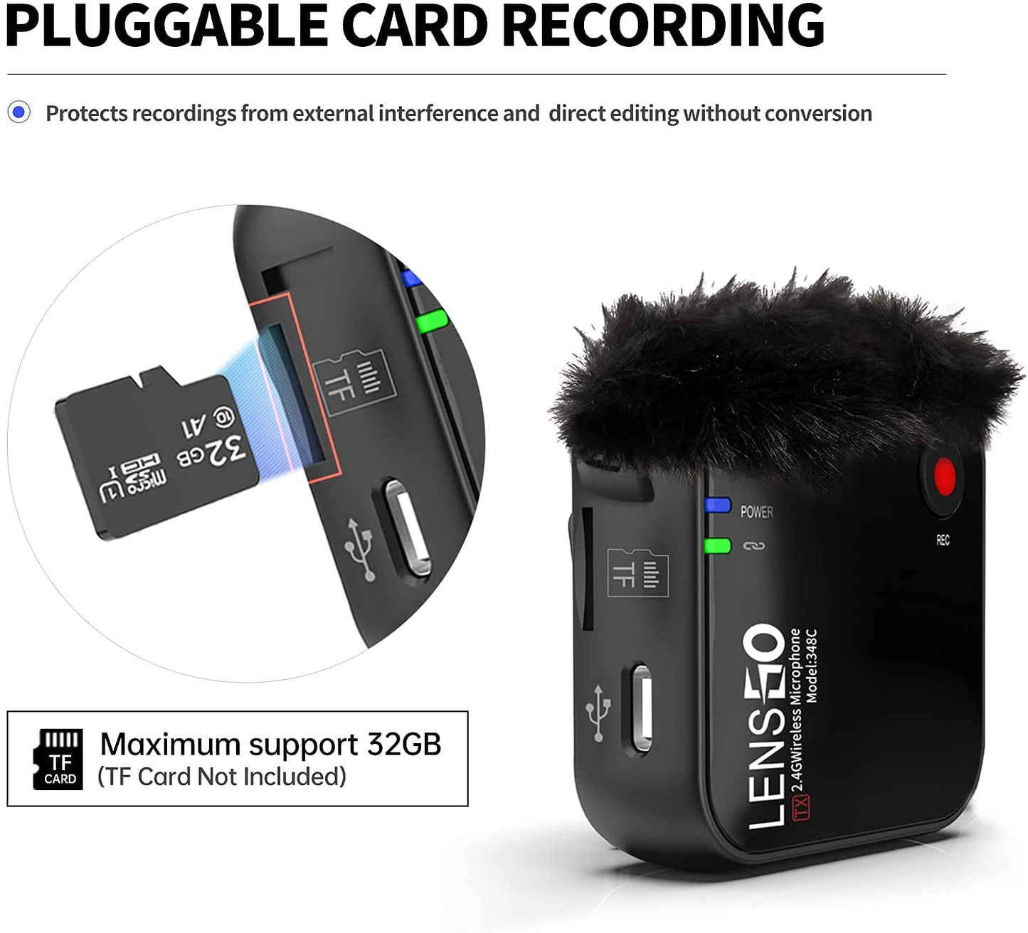 LENSGO 348-C Compact Wireless Microphone System Transmitter/Receiver Wireless Solution with Magnetic Gear Clip-On Lavalier Microphone (2 TX & 1 RX)