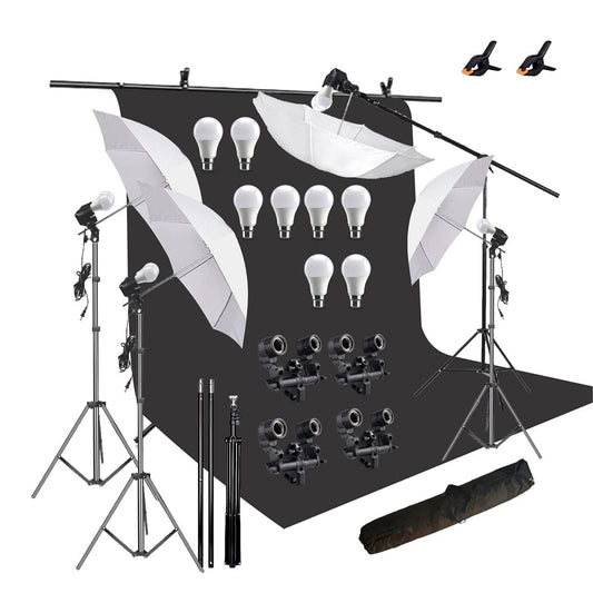 HIFFIN® Black Screen Backdrop 8x12 ft with 9 ft Stand - 3 Packs 6x9 ft Photography Backdrop with 2 Pcs Spring Clamps, 1PCs Carry Bag (T Shape Kit C2 C1 B & Double Holder Kit M4)