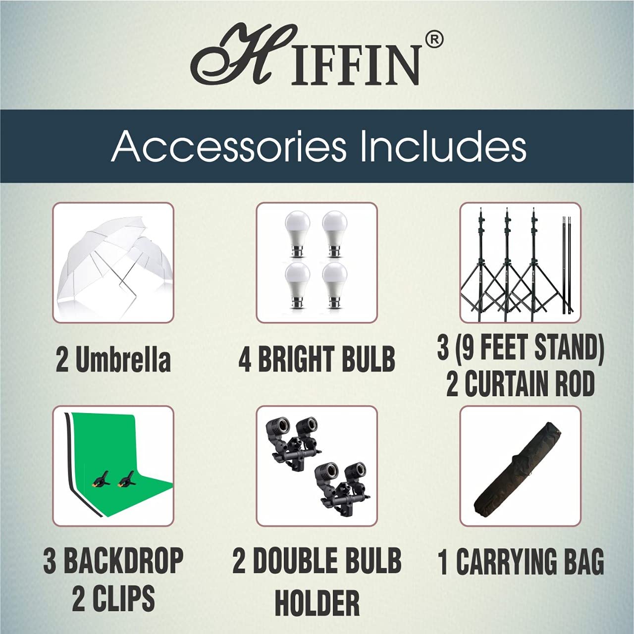 HIFFIN® White | Green | Black Screen Backdrop 8x12 ft with 9 ft Stand - 3 Packs 6x9 ft Photography Backdrop with 2 Pcs Spring Clamps, 1PCs Carry Bag (T Shape Kit C2 C3 G|B|W & Double Holder Kit M2)