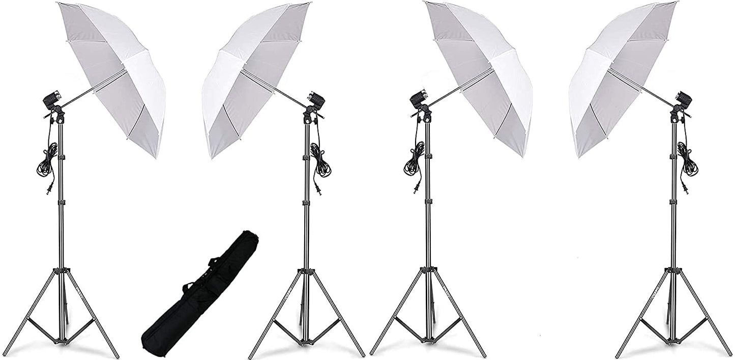 HIFFIN® E27 Studio Single Holder KIT Umbrella White + Studio Light Stand 9 FT+ Umbrella and Bulb Holder KIT Mark IV (4 Single Holder,4 Light Stand 9FT,4 Umbrella, 1 Bag for Kit) (WOB)
