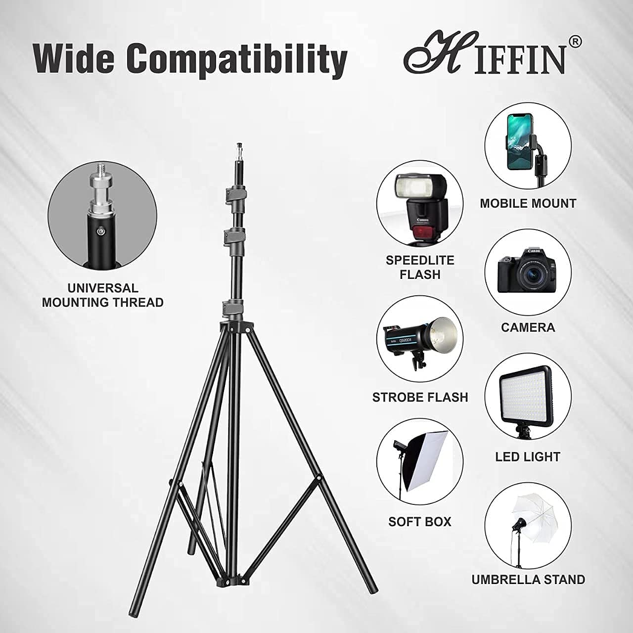 HIFFIN® Extra-Heavy-Duty 7 feet Light Stand - Portable & Foldable Stands for Ring Light, Flash, Reflector, Diffuser, Professional Photo & Video Studio Shooting