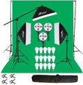 HIFFIN® 5 PRO Quadlux Mark III Soft Led Still & Video Light Softbox 3 Point Lighting Kit with Backdrop Stand, 9x10ft Photo Video Studio Muslin 1 x Curtain Green | Stand Backdrop Support System Kit