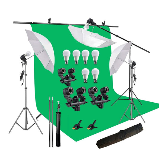 HIFFIN® Green Screen Backdrop 8x12 ft with 9 ft Stand - 3 Packs 6x9 ft Photography Backdrop with 2 Pcs Spring Clamps, 1PCs Carry Bag (T Shape Kit C2 C1 G & Double Holder Kit M3)