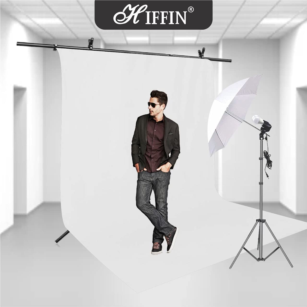 HIFFIN® White Screen Backdrop 8x12 ft with 9 ft Stand - 6x9 ft Photography Backdrop with 2 Pcs Spring Clamps, 1PCs Carry Bag (T Shape Kit C2 C1 White & Double Holder Kit M1)