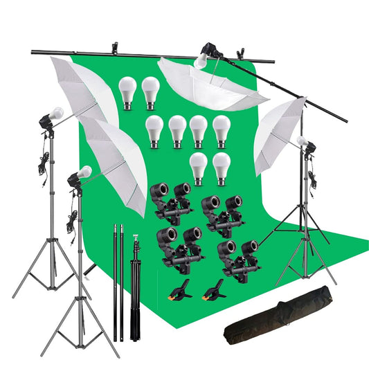 HIFFIN® Green Screen Backdrop 8x12 ft with 9 ft Stand - 3 Packs 6x9 ft Photography Backdrop with 2 Pcs Spring Clamps, 1PCs Carry Bag (T Shape Kit C2 C1 G & Double Holder Kit M4)