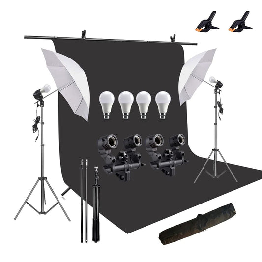 HIFFIN® Black Screen Backdrop 8x12 ft with 9 ft Stand - 3 Packs 6x9 ft Photography Backdrop with 2 Pcs Spring Clamps, 1PCs Carry Bag (T Shape Kit C2 C1 B & Double Holder Kit M2)