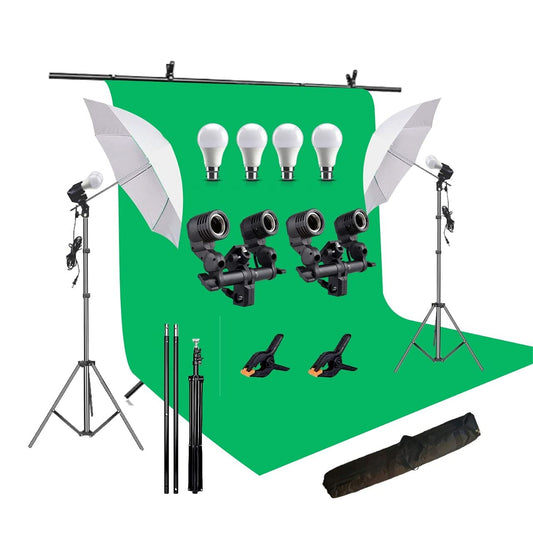 HIFFIN® Green Screen Backdrop 8x12 ft with 9 ft Stand - 3 Packs 6x9 ft Photography Backdrop with 2 Pcs Spring Clamps, 1PCs Carry Bag (T Shape Kit C2 C1 G & Double Holder Kit M2)