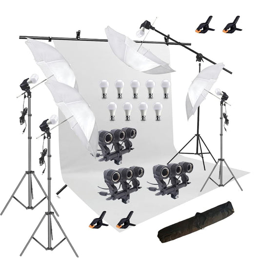 HIFFIN® White Screen Backdrop 6x10 ft with 9 ft Stand - 6x9 ft Photography Backdrop with 2 Pcs Clamps, 1PCs Carry Bag (T Shape Kit C2 C1 White & Triple Holder Kit M4)