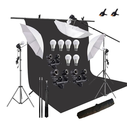 HIFFIN® Black Screen Backdrop 8x12 ft with 9 ft Stand - 3 Packs 6x9 ft Photography Backdrop with 2 Pcs Spring Clamps, 1PCs Carry Bag (T Shape Kit C2 C1 B & Double Holder Kit M3)