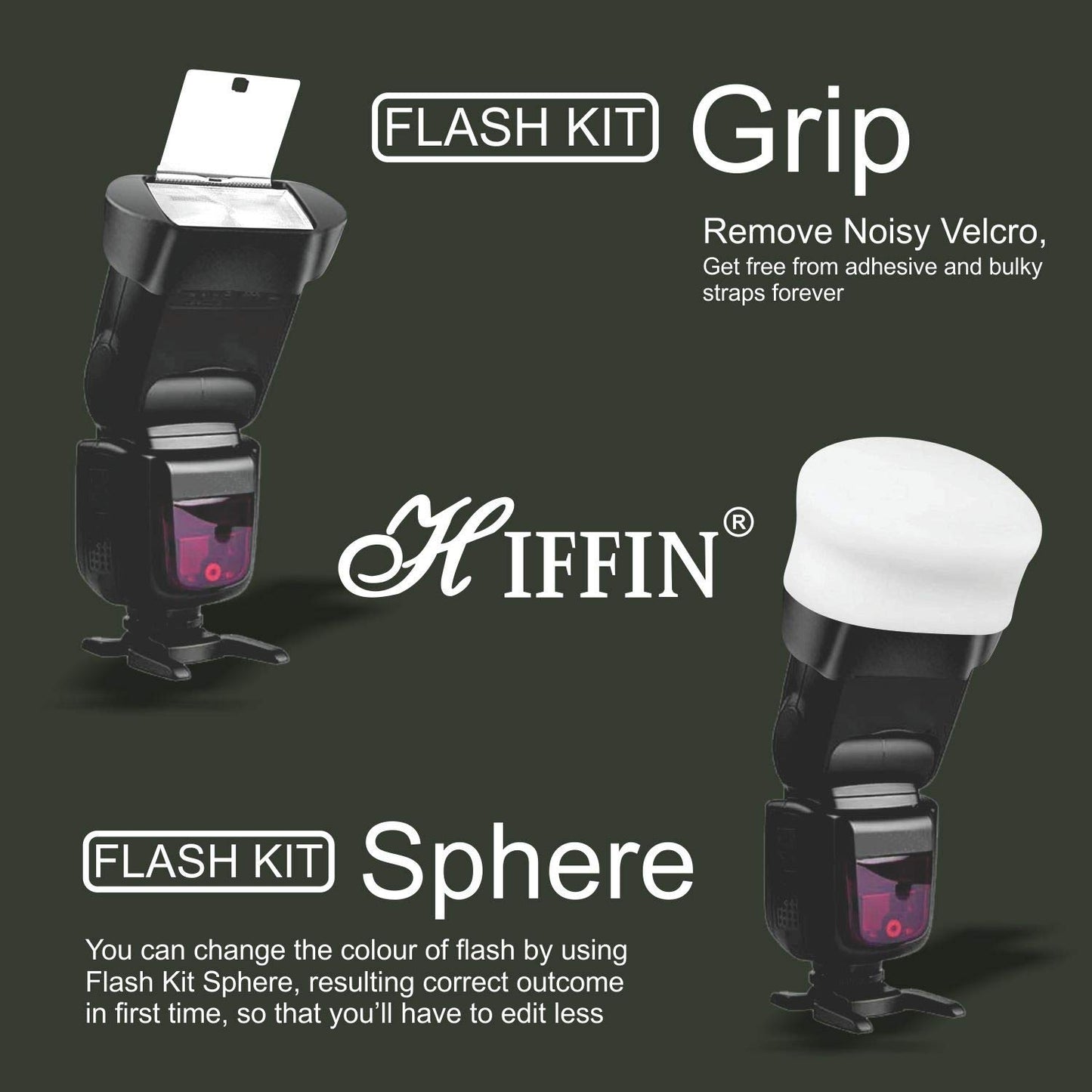 HIFFIN Professional Flash Accessories Kit Universally Compatible | New Labeled Flash Diffuser | Bounce | Grid | Gel | Grip & Sphere (Professional Flash Kit)