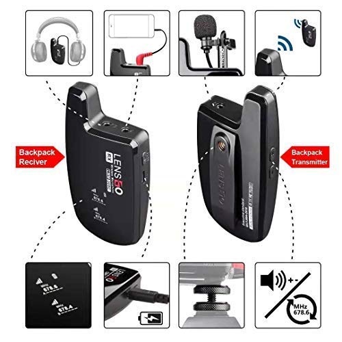 LENSGO LWM-308C Mini Wireless Lavalier set of 2 Microphone with 1 reciver and 1 transmitter for DSLR Camera Smartphones Gimbal Video Vlog Interview Clip-on Lapel Mic
