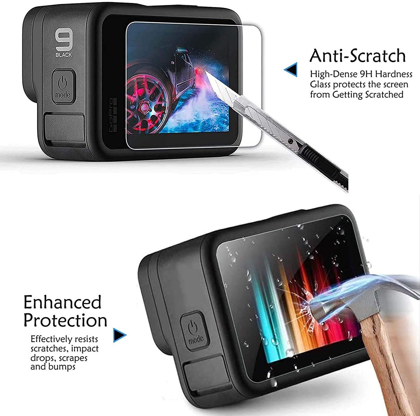 HIFFIN® hero 9 Screen Protector for GoPro Hero 9 Black, Ultra Clear Tempered Glass Screen Protector + Tempered Glass Lens Protector + Tempered Glass Front LCD Display Film for GoPro Hero9 Action Camera