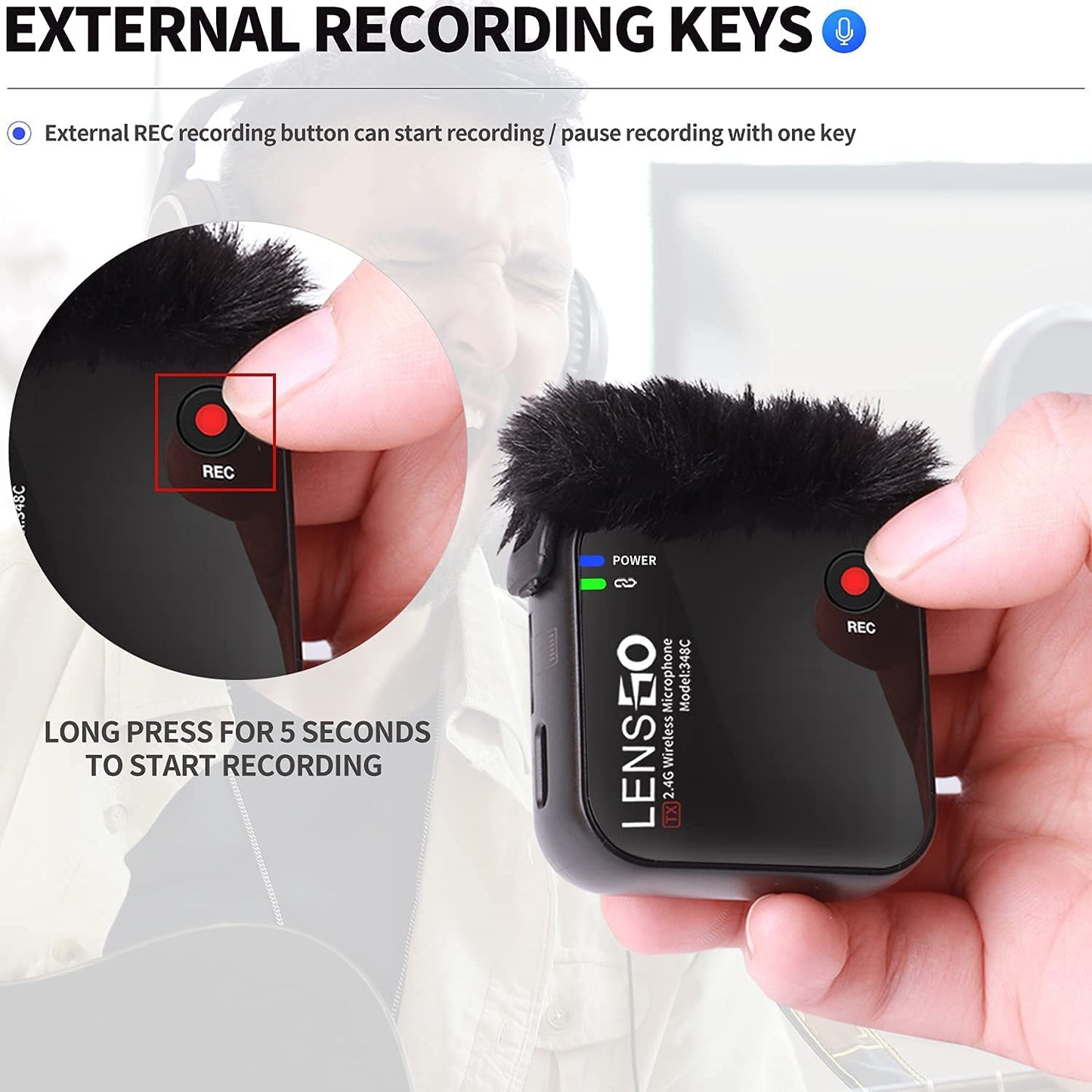 LENSGO 348-C Compact Wireless Microphone System Transmitter/Receiver Wireless Solution with Magnetic Gear Clip-On Lavalier Microphone (2 TX & 1 RX)