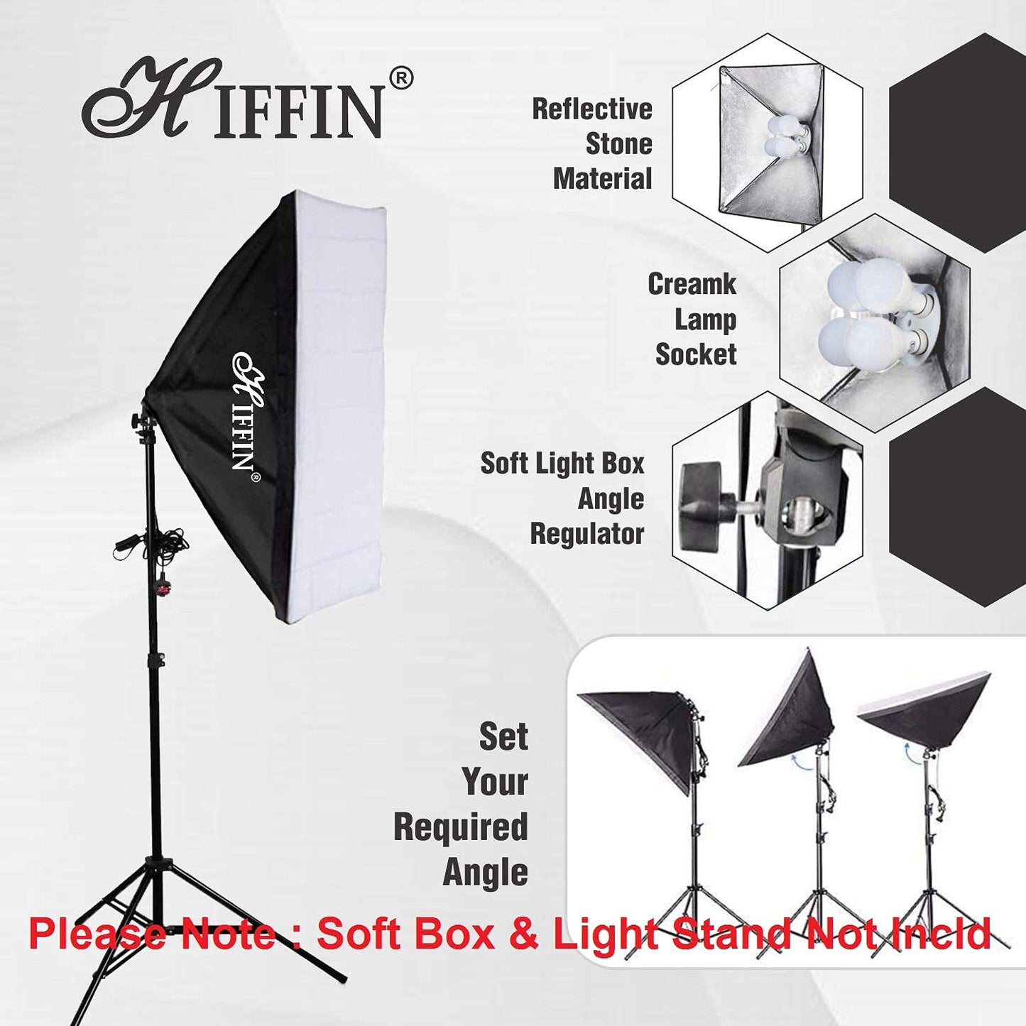 HIFFIN® Brand 4 in 1 E27 Photo Studio with 20W Bulb Holder Base Socket Lamp Bulb Holder Adapter for Photo Video Studio Soft Box Video Light - Black.