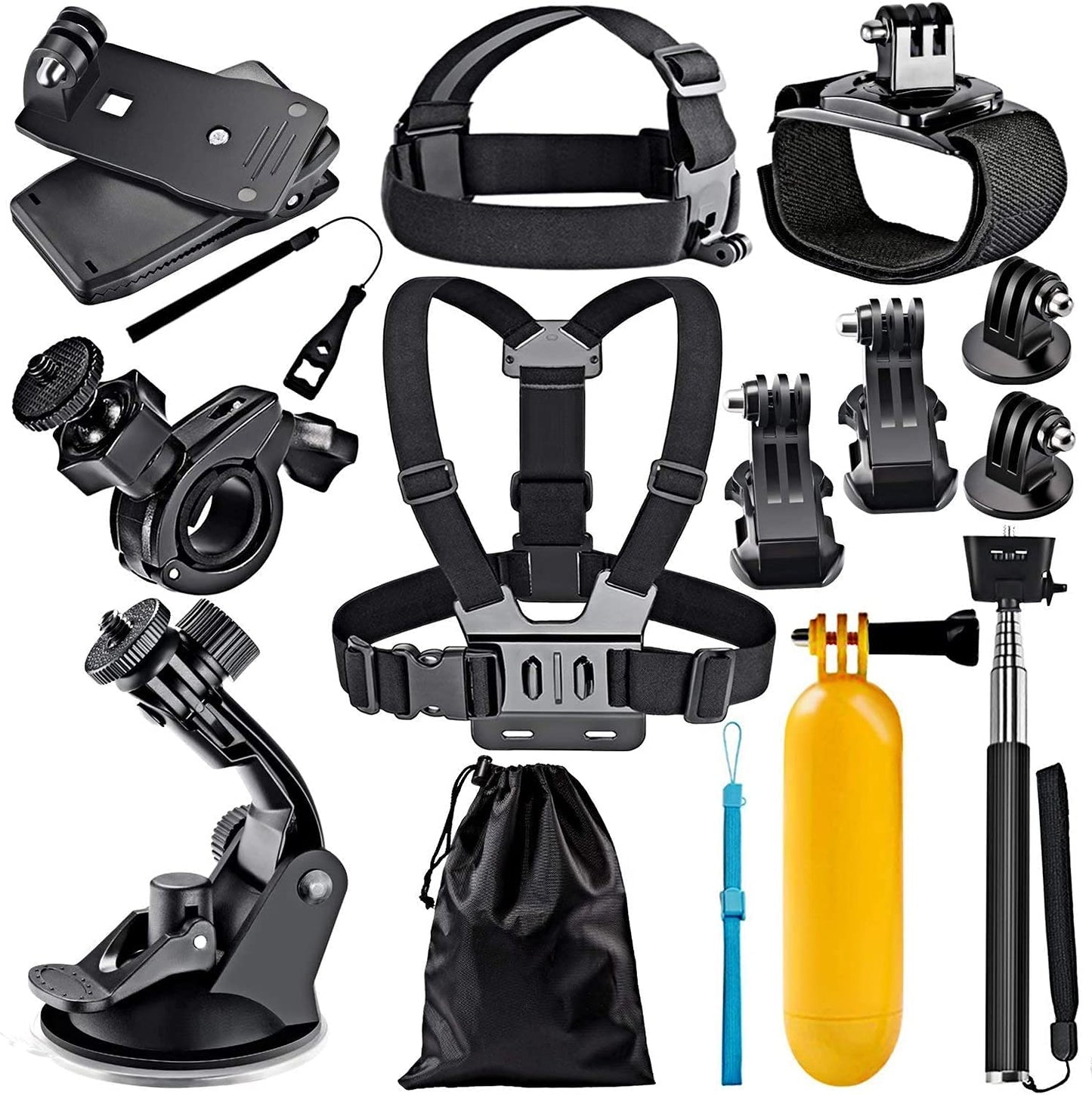HIFFIN® 15 in 1 Go pro Accessories Kit for Hero 9 8 7 6 5 4 3+, Os mo Action,SJ CAM SJ 4000 SJ 5000, Y i & Other Action Cameras (15 Items)
