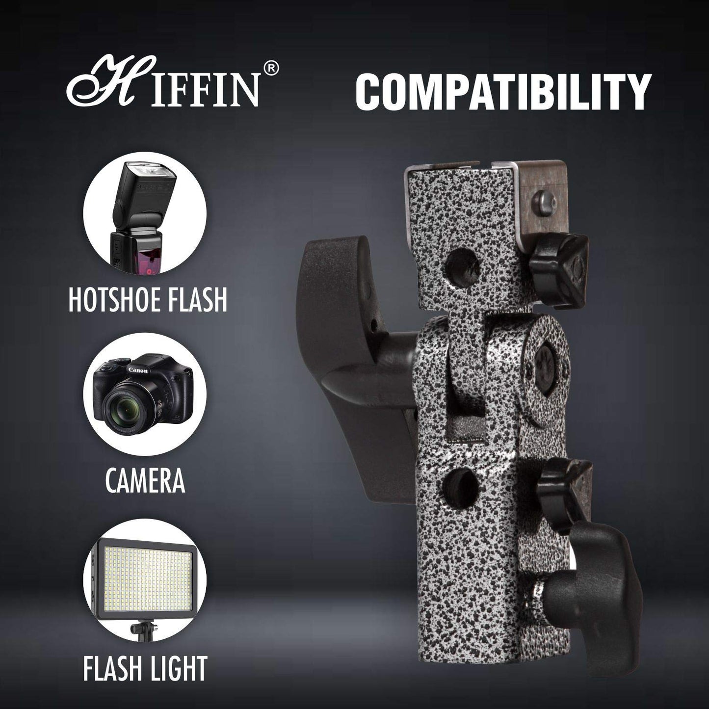 HIFFIN® Pro S1 Umbrella Bracket Heavy Duty Light Weight, Flash Light Stand 2 Umbrella Holder B Bracket Speedlite Holder (CNC Aluminium) in Black Color(2 Umbrella Hole)