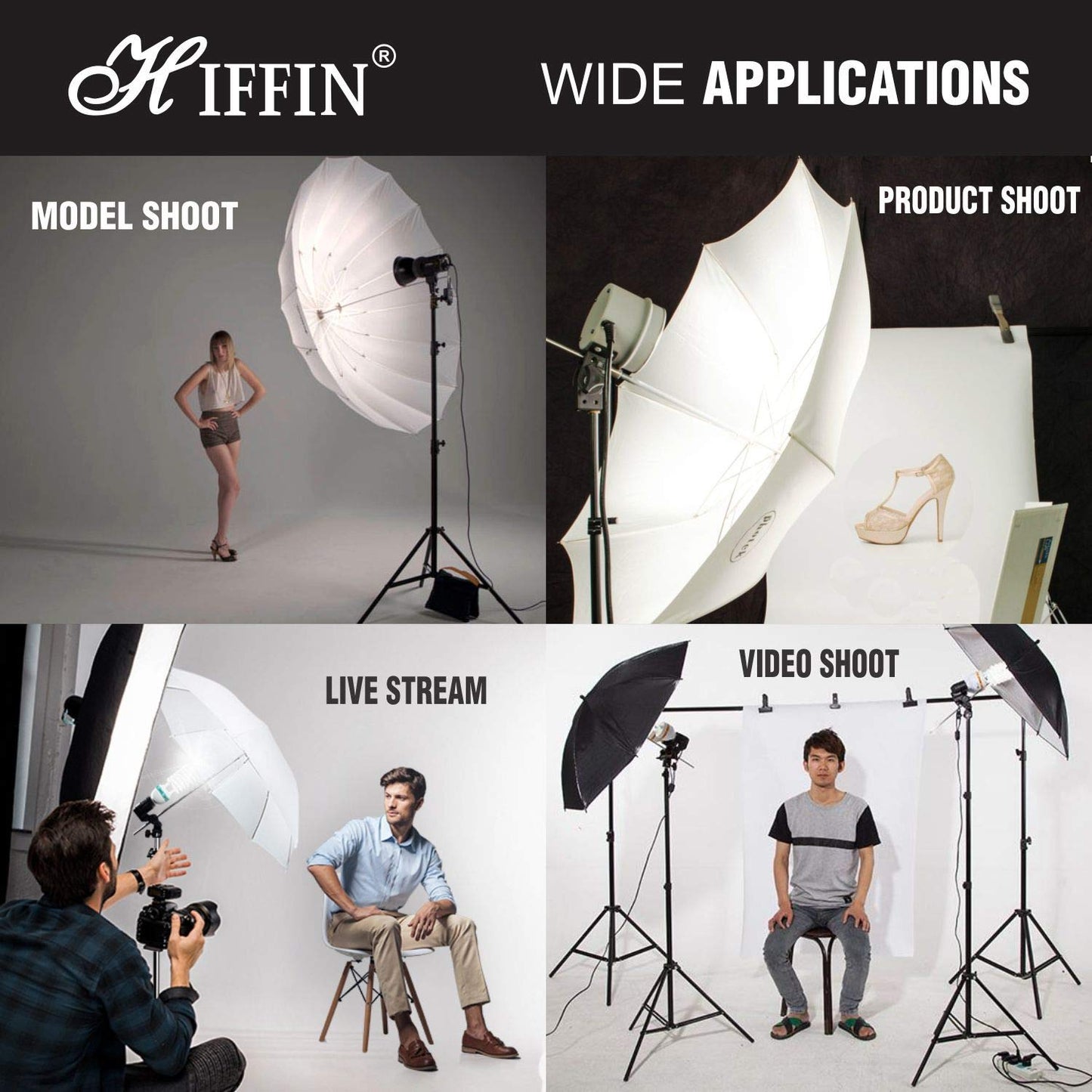 HIFFIN® Pro S1 Umbrella Bracket Heavy Duty Light Weight, Flash Light Stand 2 Umbrella Holder B Bracket Speedlite Holder (CNC Aluminium) in Black Color(2 Umbrella Hole)