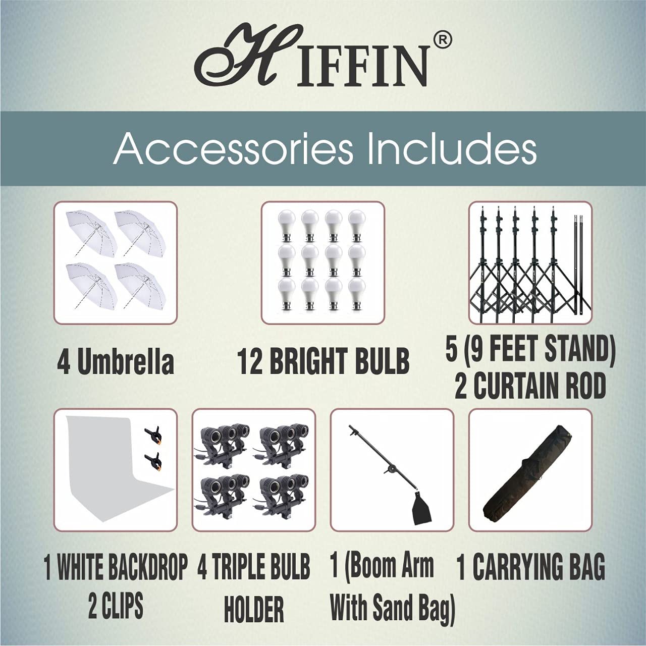 HIFFIN® White Screen Backdrop 6x10 ft with 9 ft Stand - 6x9 ft Photography Backdrop with 2 Pcs Clamps, 1PCs Carry Bag (T Shape Kit C2 C1 White & Triple Holder Kit M4)