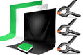 HIFFIN® 8 x 12 FT White | Black | Green LEKERA Backdrop Photo Light Studio Photography Background with 3 pcs Backdrop Support Spring Clamp 4.3"/11cm