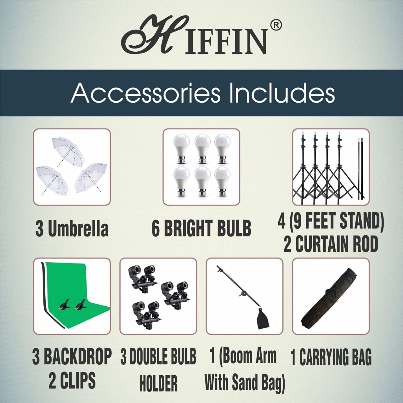 HIFFIN® Green White Black Screen Backdrop 8x12 ft with 9 ft Stand - 3 Packs 6x9 ft Photography Backdrop with 2 Pcs Spring Clamps, 1PCs Carry Bag (T Shape Kit C2 C3 G|B|W & Double Holder Kit M3)