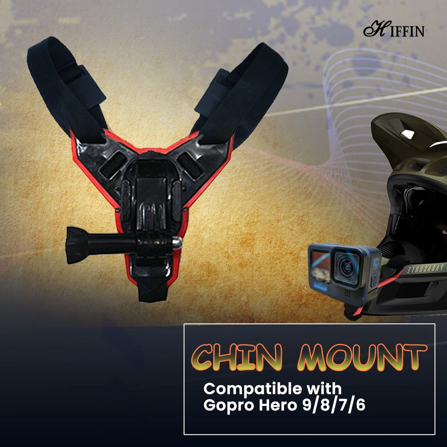 HIFFIN® Red Helmet Chin Strap Mount Compatible with Gopro Hero 9/8/7/6,SJCAM, Yi, DJI Osmo Action & Other Action Cameras