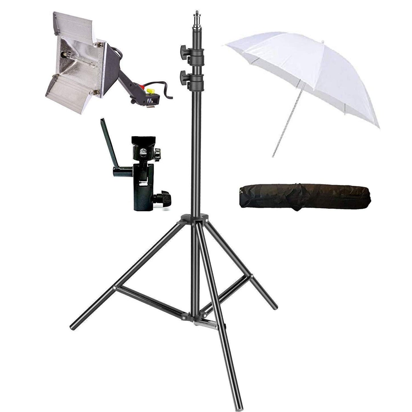 HIFFIN® Studio Home 33 Umbrella Stand Setup With Sungun Pro Bracket Umbrella Adapter B-Bracket And Stand Double Set With Continuous/Video Light With 1000 Watt Halogen Tube B4 Light Kit Set Of 1