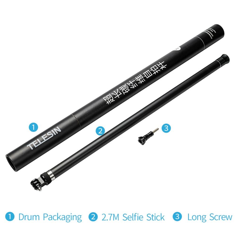 TELESIN 106" Ultra Long Selfie Stick Lightweight High Tenacity Carbon Fibre Extendable Handheld Monopod for Gopro 6 5 4 3+ 3 2 1 Session Digital Camera & Most of the Digital Camera