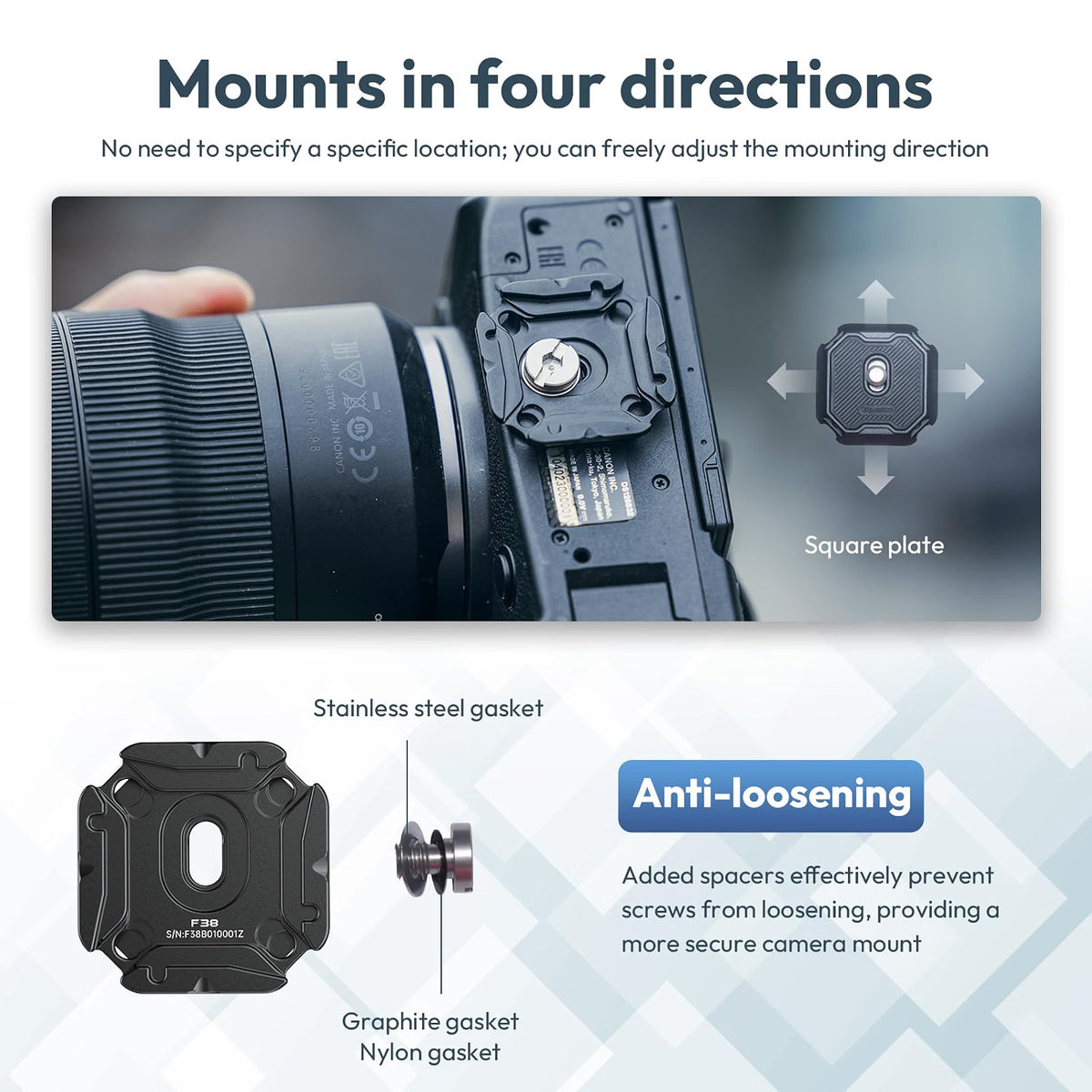 ULANZI F38 Multi-Hole Camera Quick Release Plate Kit | 1/4" to 3/8" Mount Quick Release System