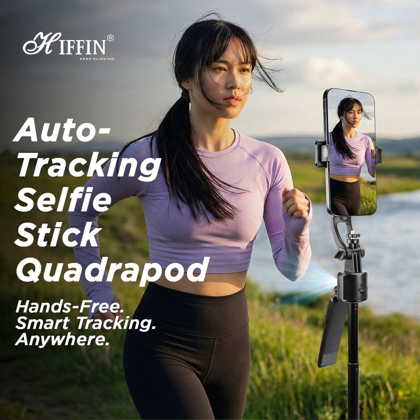 H8 Smart AI 360° Face-Tracking Selfie Stick Tripod, 63in/160cm Quad-Leg Stand