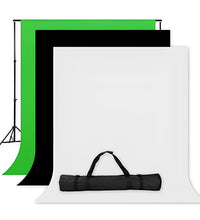 HIFFIN Green White Black Screen Backdrop with Stand, 8FtX12Ft Wide Green Screen Backdrop with 9FtX9Ft Wide Photo Backdrop Stand