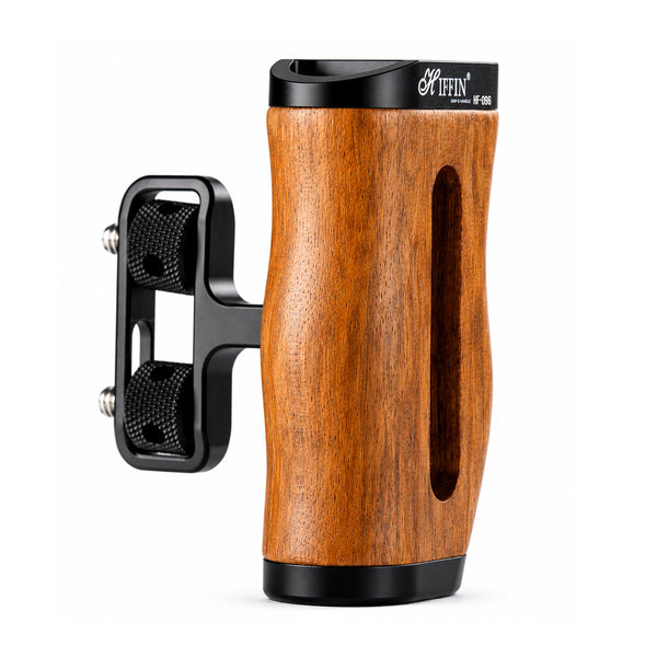 HF-096 Wooden Camera Cage Handle Grip with Cold Shoe & 1/4"-20 Mount