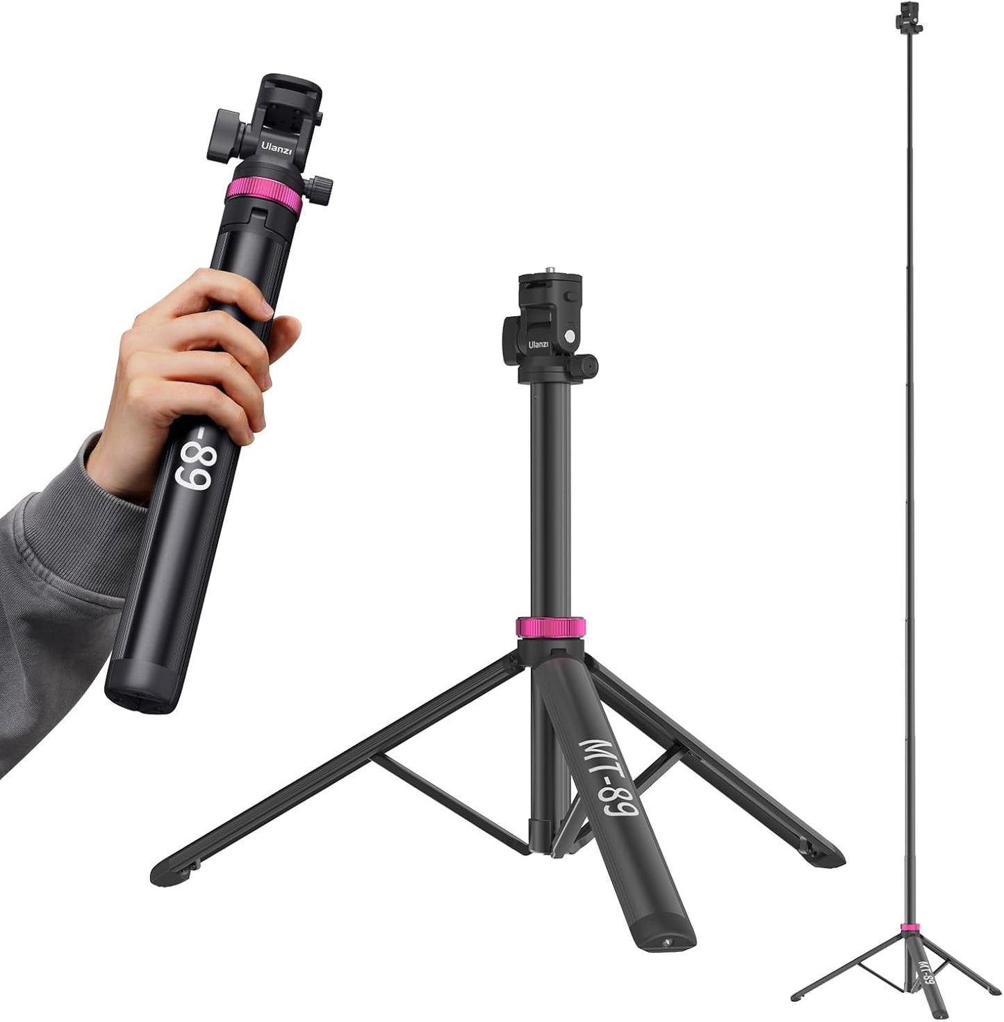 ULANZI MT-89 82in Aluminum Extendable Tripod, 1/4in QR, 2.2lb Load