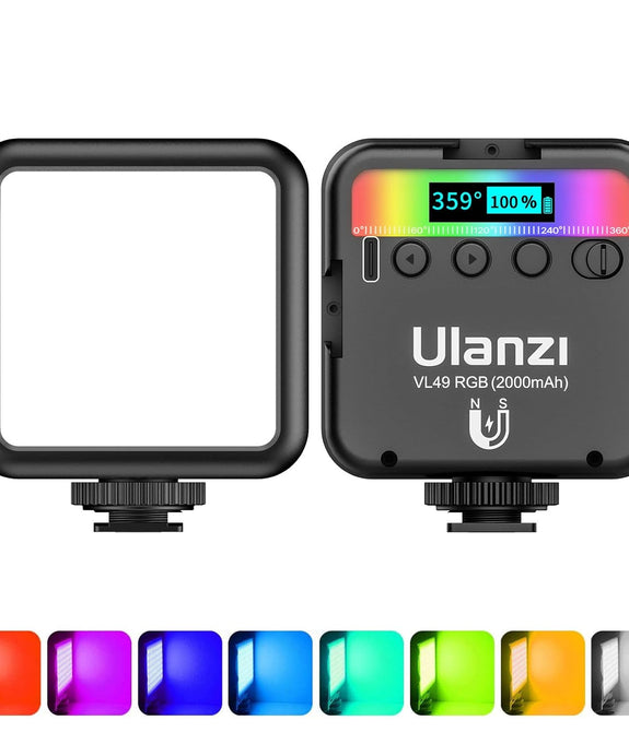 Ulanzi VL49 RGB Video Lights, LED Camera Light, 2000mAh Rechargeable CRI 95+ 2500-9000K Dimmable Panel Lamp Support Magnetic