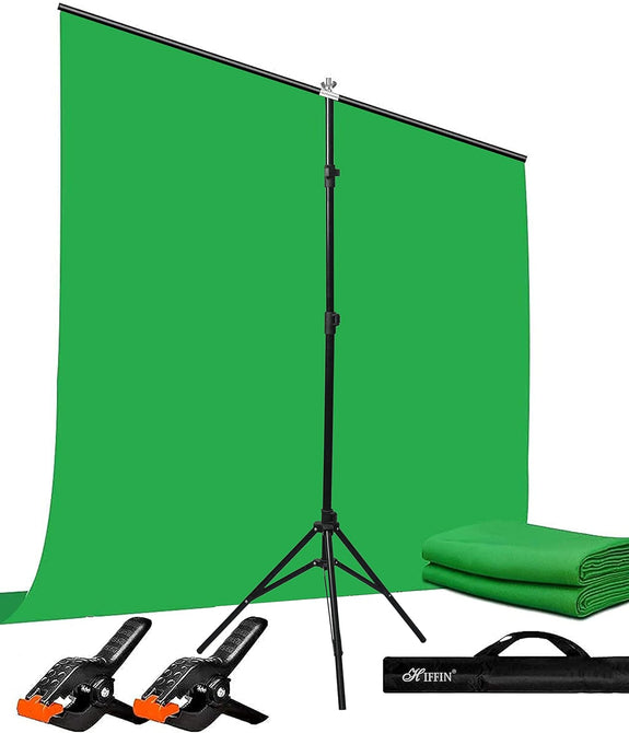 HIFFIN Green Screen Backdrop 152.4MM X 228.6MM (6FtX9Ft) with Stand - 6X9FT Photography Backdrop T-Shape Stand